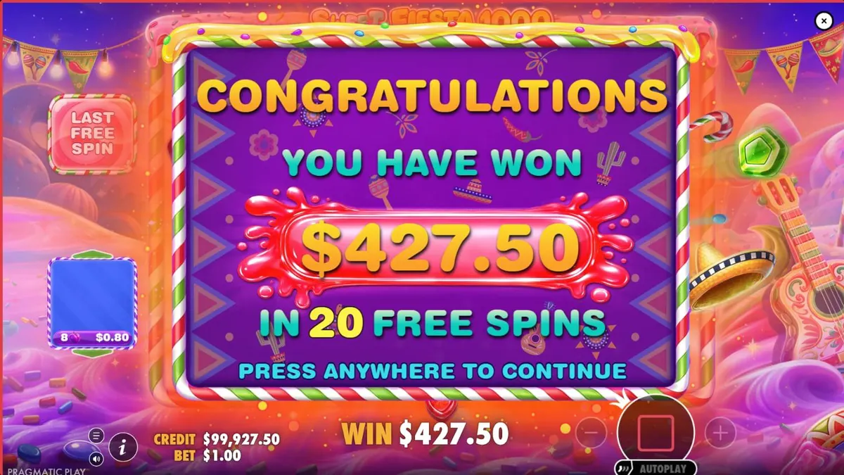Sweet Fiesta 1000 mobile slot gameplay interface