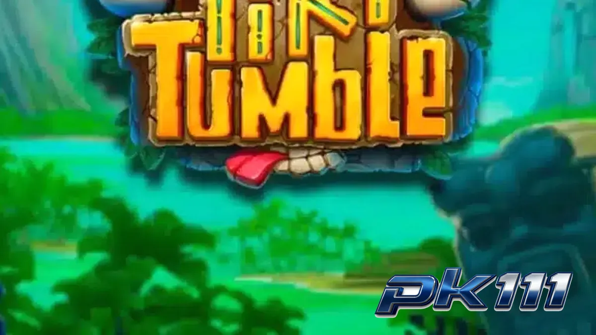Tiki Tumble slot game interface na nagpapakita ng mga makukulay na Tiki mask symbols.